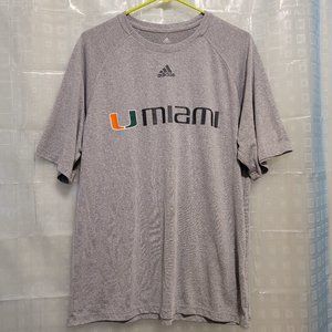 ADIDAS CLIMALITE UNIVERSITY OF MIAMI HEATHER GRAY SHORT SLEEVE SHIRT - EUC